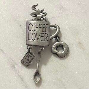 Coffee Lovers Pewter Brooch Pin by Jonette Jewelry